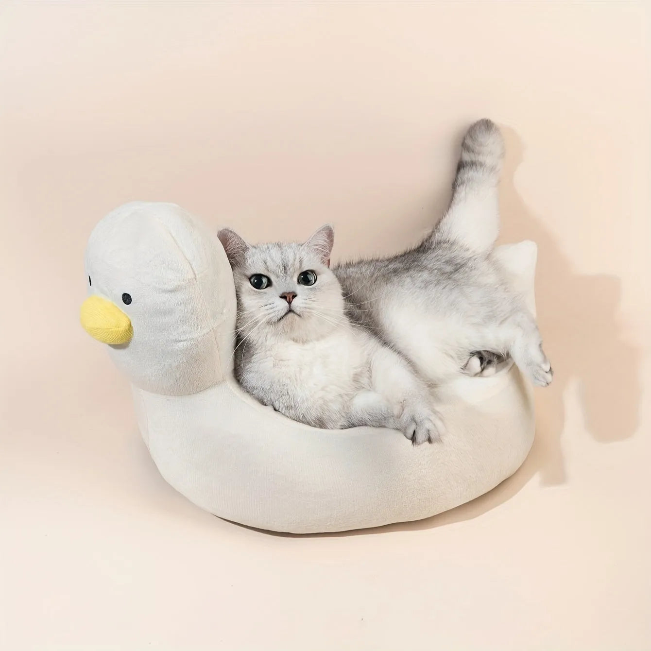 Blue duck shape fluffy pet bed for small dogs and cats with raised edges