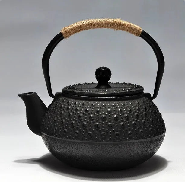 Cast iron teapot with traditional Japanese-style pattern and 0.9 litre capacity