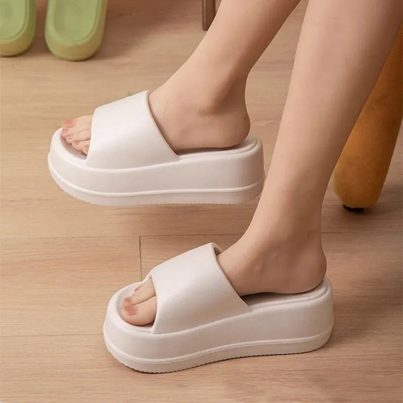 Women's 7cm heel EVA slippers in solid colour, non-slip sole for home and garden