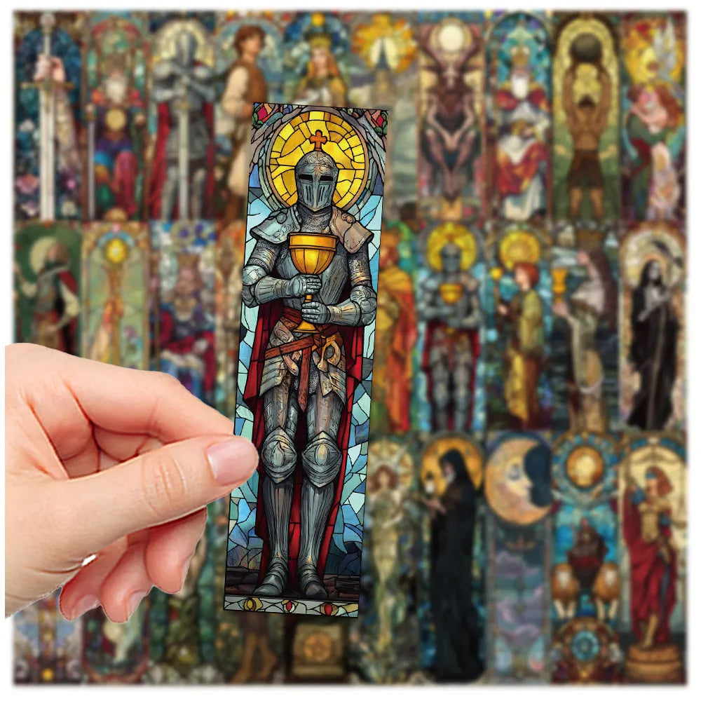 Set of 30 painted glass tarot theme paper bookmarks with cute illustrations.