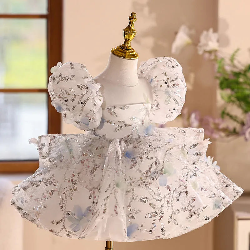 Girls' princess dress costume in M9232 picture colour with matching bow, available in heights 80cm to 150cm