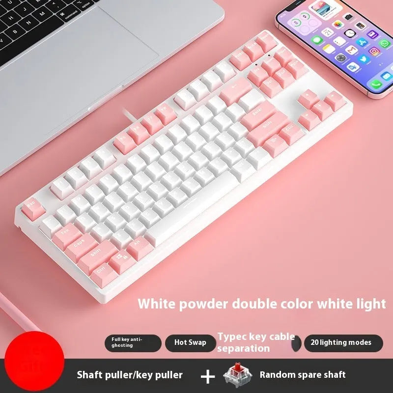 87-key mechanical gaming keyboard with dual-colour backlighting and hot-swappable switches