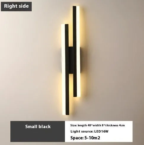 Scandinavian minimalist LED wall light with acrylic shade in black or gold finish, 50cm length