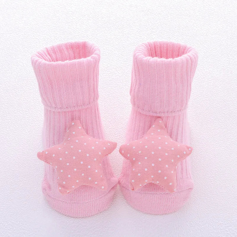 Cotton baby floor socks with anti-slip soles in animal designs for infants and toddlers