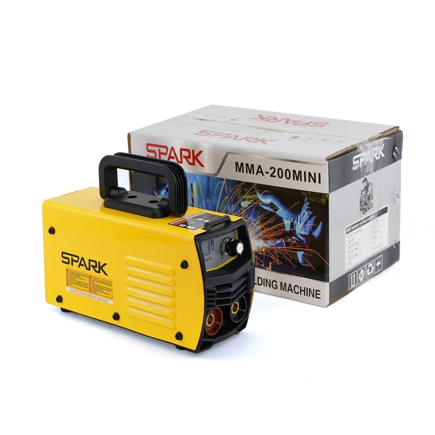 MMA-200MIN 220V DC welding machine with welding tongs, grounding clamp, face shield, and brush hanger accessories