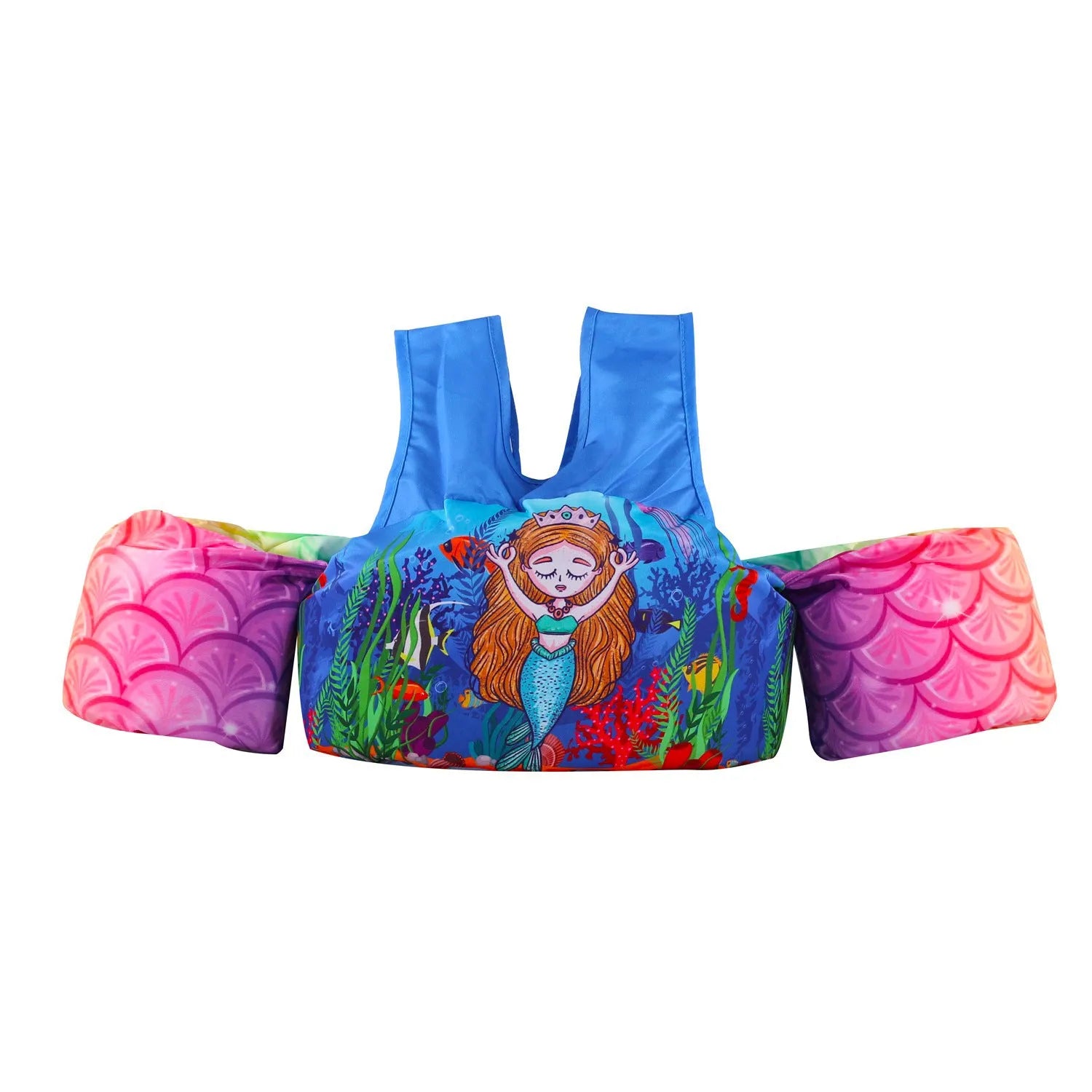 Children's polyester swimsuit with integrated lengthened arm swimming ring in cartoon pattern