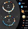 Set of two zodiac sign bracelets with natural stone beads on black stretch cords
