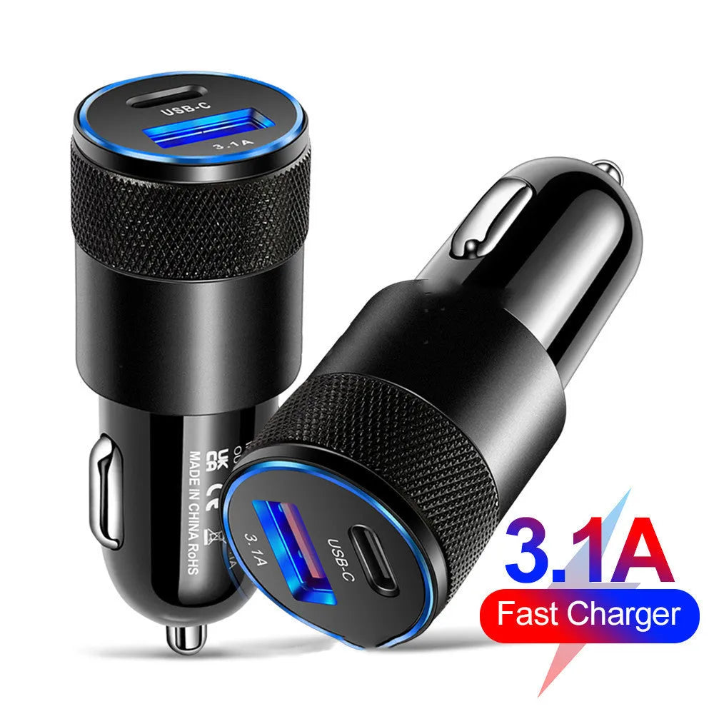 Aluminium alloy car phone charger with compact 2.5 by 6 cm dimensions