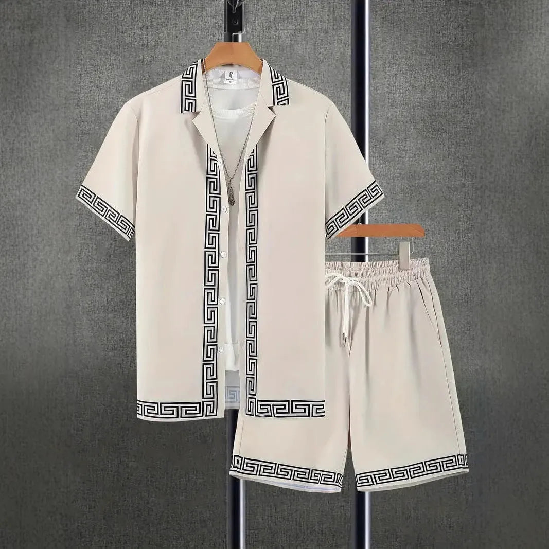 Men's wild print short sleeve shirt and shorts set in polyester blend, sizes S to 4XL, summer casual outfit