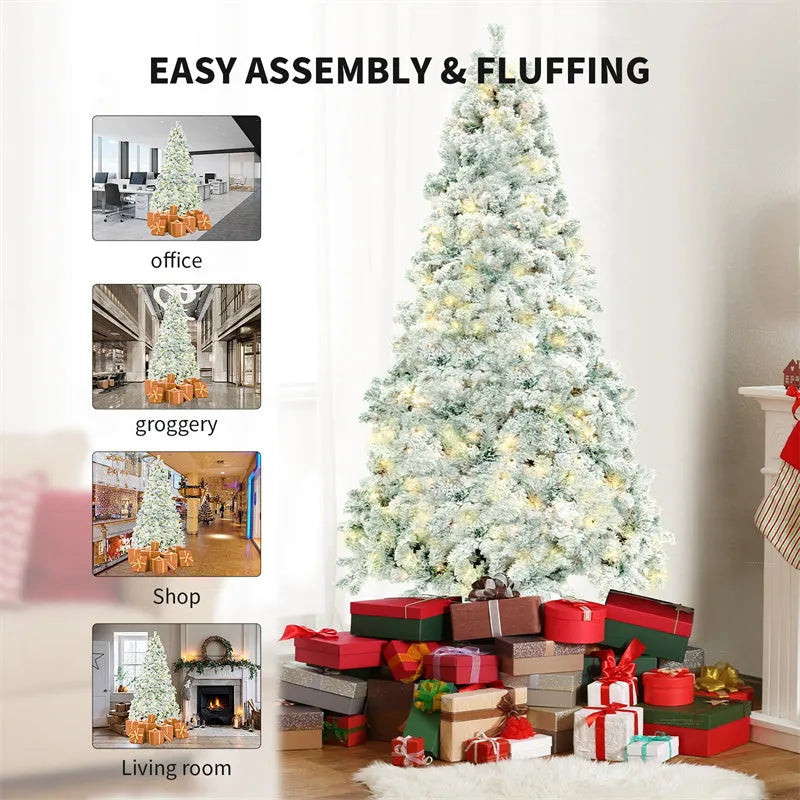 PVC artificial snow Christmas tree with green and white finish and metal stand for Christmas decoration