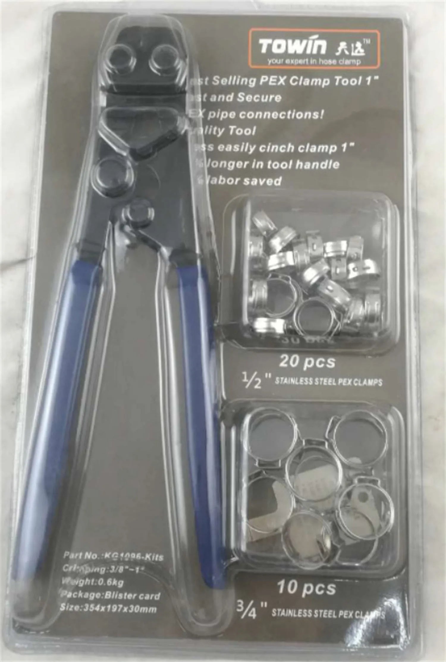 Red cloth PEX clamp set with carbon steel cutting edge for secure plumbing connections