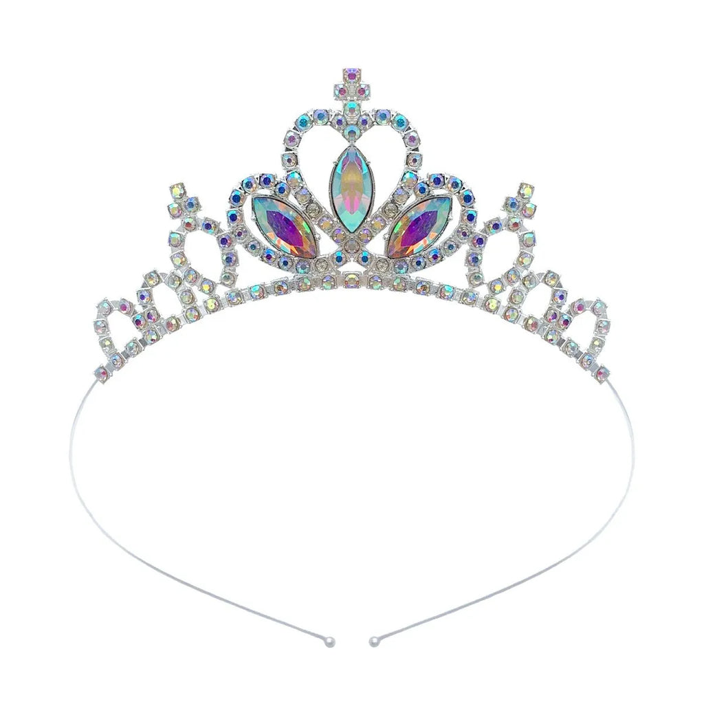 Gold and silver alloy princess crown for girls with coloured gemstone decorations.