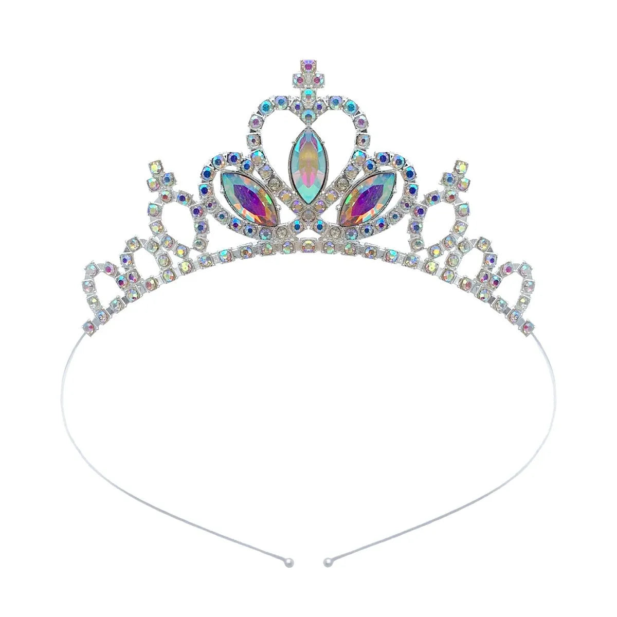 Gold and silver alloy princess crown for girls with coloured gemstone decorations.