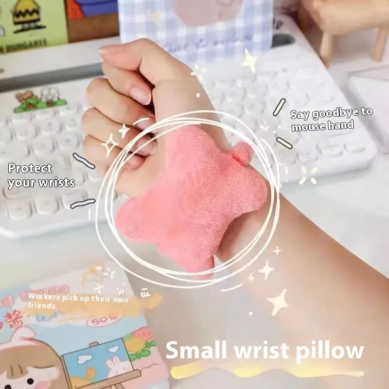 Plush wrist protector mouse pad pillow in blue, green, or pink colour for typing comfort