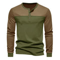 Men's retro style long sleeve henry collar shirt in polyester beaded twill fabric earth tone colours