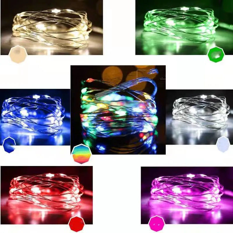 12-metre copper wire LED string light with battery box and 120 bulbs in various colour options