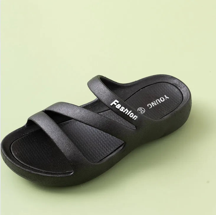 Casual non slip thick soled slippers in black, wine red and brown, PVC, round toe, sizes 36-40