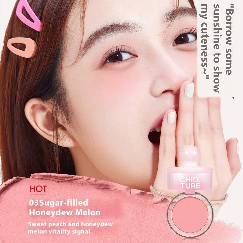 Blush mud can powder blusher with shimmer effect in four nude monochrome shades
