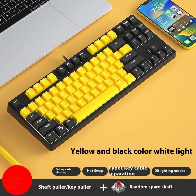 87-key mechanical gaming keyboard with dual-colour backlighting and hot-swappable switches