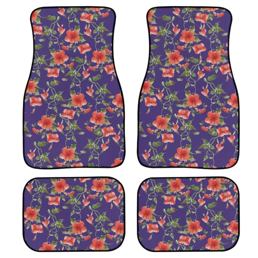 Black printed rubber car foot mat set with 20mm thickness, four-piece universal fit.