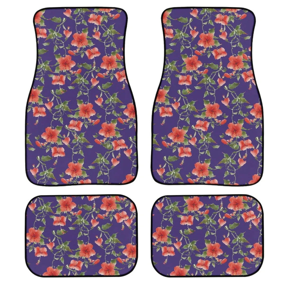Black printed rubber car foot mat set with 20mm thickness, four-piece universal fit.