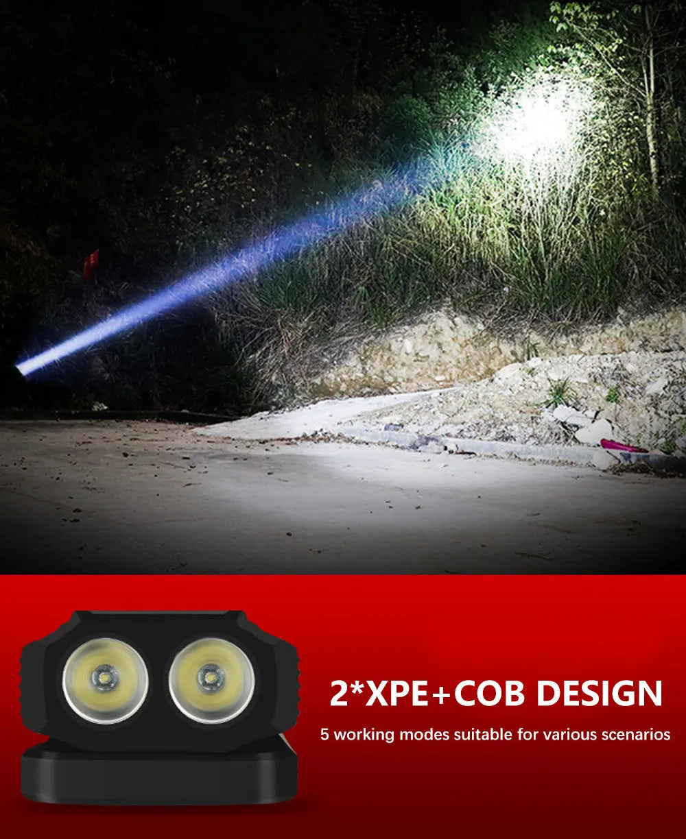 Rechargeable 10W COB LED work light with 360-degree rotation in red or silver, for auto repair and camping.