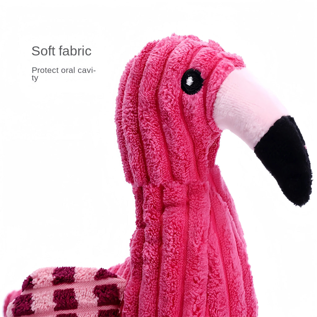 Pink animal-shaped corduroy squeaky dog toy measuring 20cm for small and large dogs
