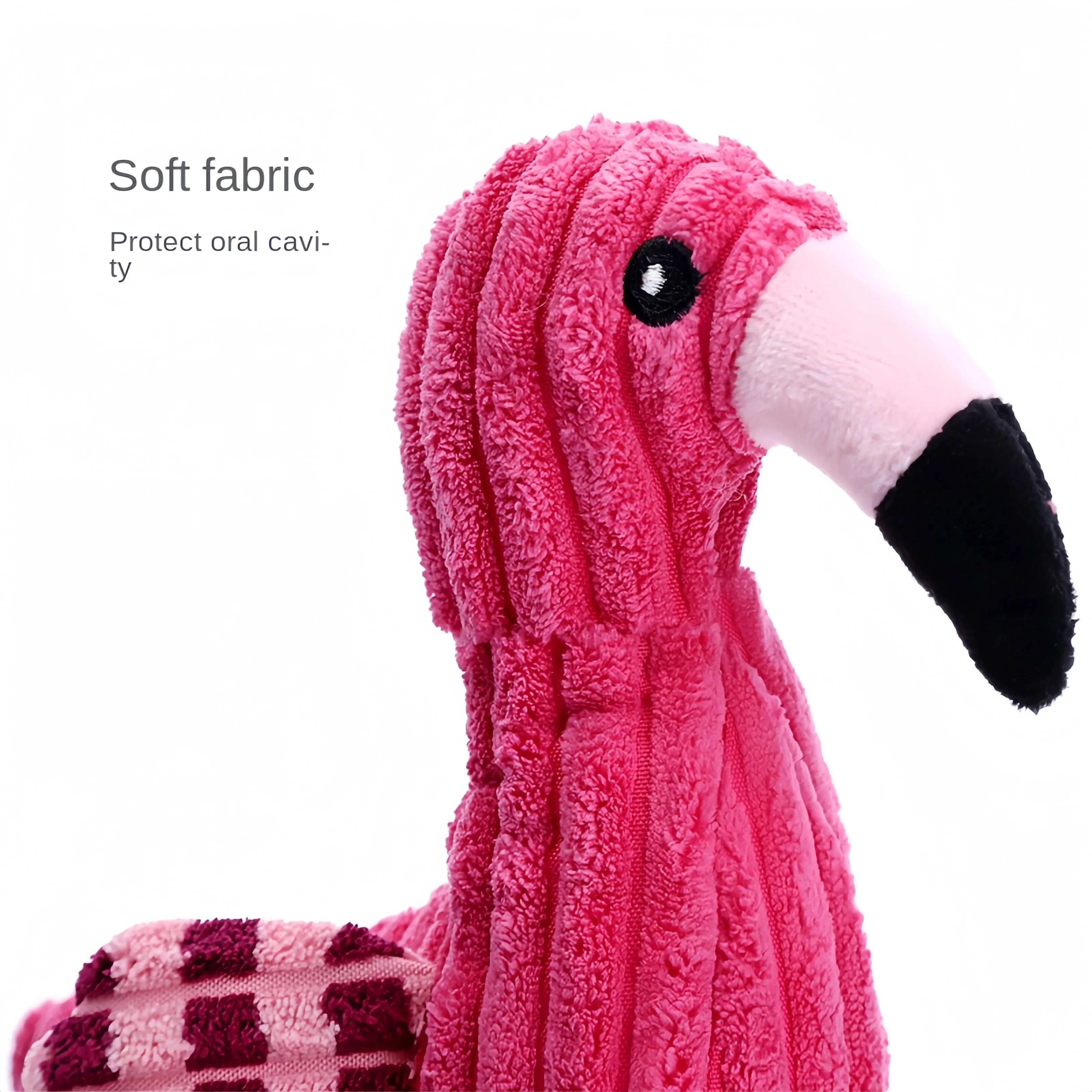 Pink animal-shaped corduroy squeaky dog toy measuring 20cm for small and large dogs
