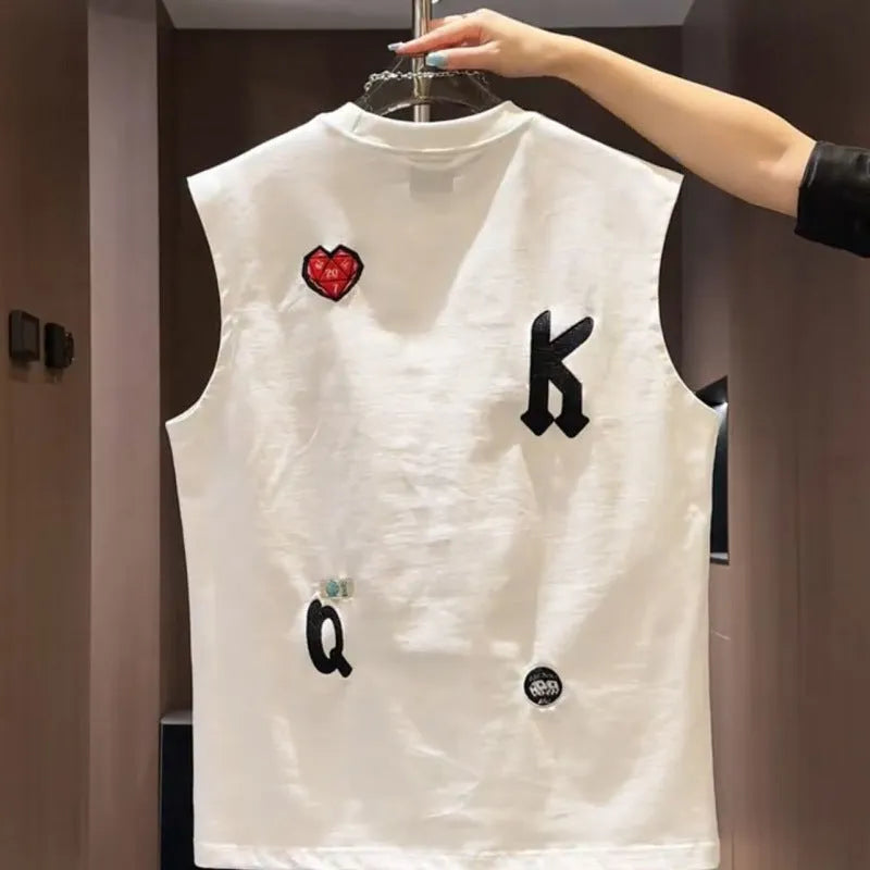 Man's loose-fit cotton sleeveless vest with a cartoon graphic, shown in black and white colour options.