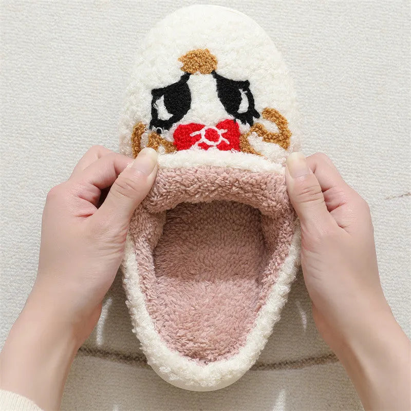 Christmas deer slippers with plush upper, cartoon fox pattern, TPR non-slip sole, 3.5cm heel, round toe, sizes 36-45