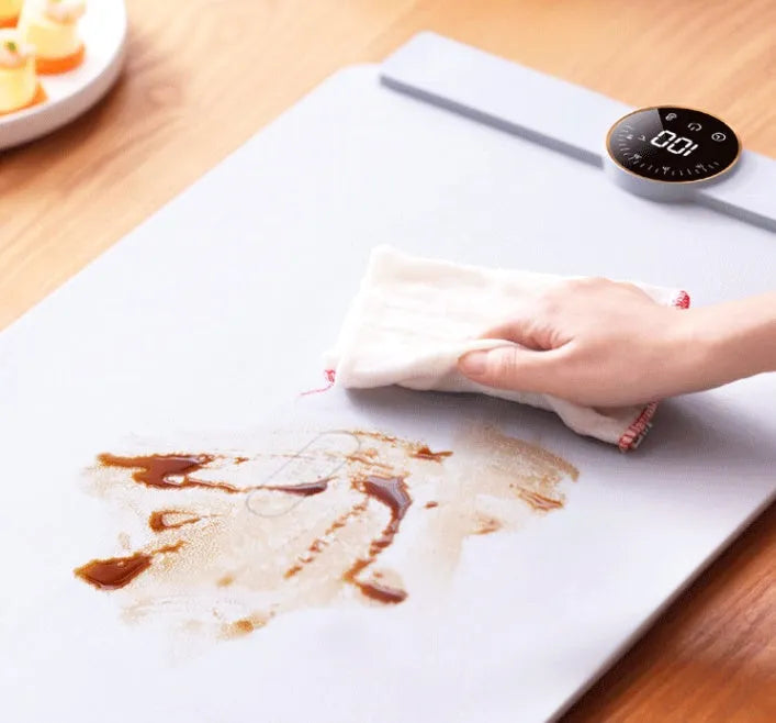 Silicone foldable warm chopping board in elegant grey with digital display and adjustable temperature, 220V 250W.