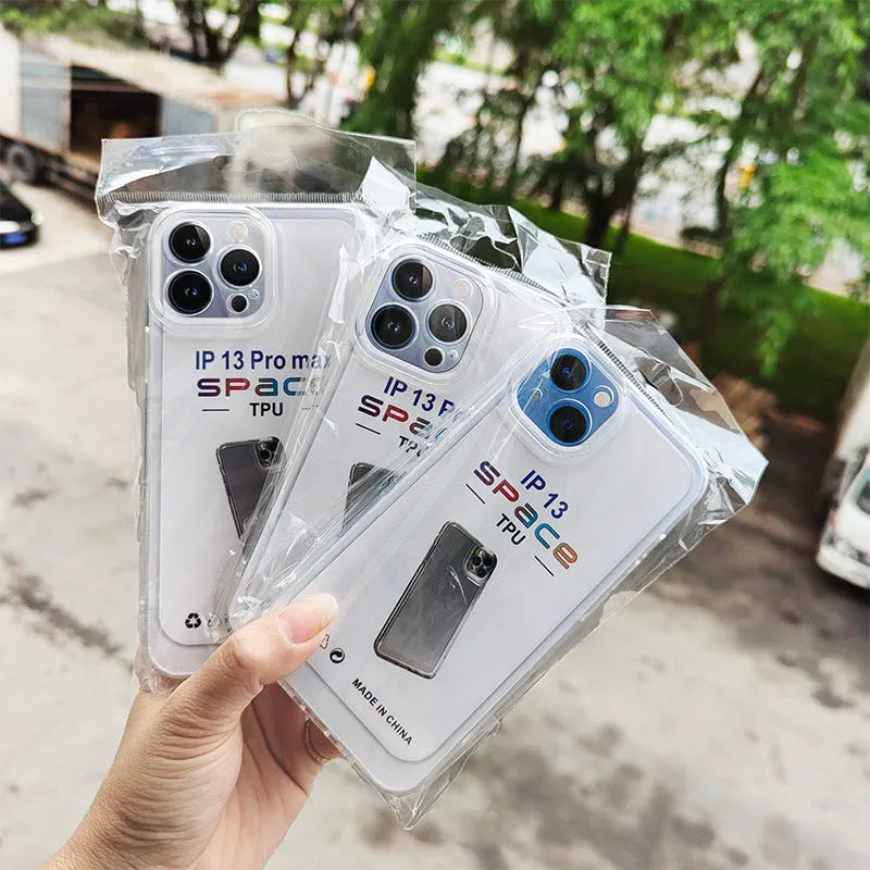 Transparent shockproof TPU phone case in Space Shell colour for iPhone models, back cover style.
