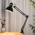 Cantilever LED desk lamp with extra-long iron metal arm, eye protection design, shown in black, white or silver