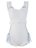 Milky White backless one-piece women's swimsuit made from nylon on a mannequin