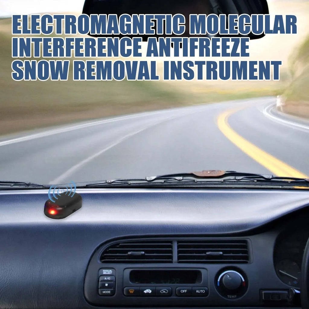 Black car snow removal tool with special glass construction measuring 5cm for deicing and melting snow