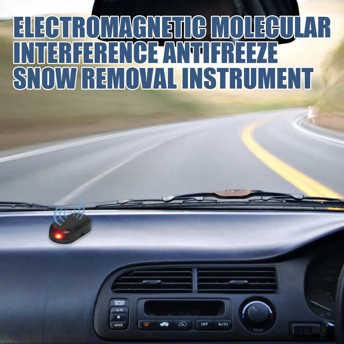 Black car snow removal tool with special glass construction measuring 5cm for deicing and melting snow