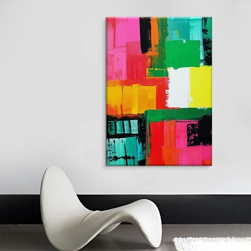 Hand painted abstract oil painting on canvas, colourful vertical wall art, no frame