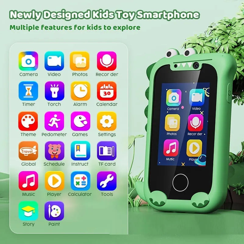 Kids mini bear handheld touch mobile phone toy with camera, 512MB, blue or green silicone case, 85.6 x 37.2 x 140mm