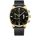 Men's stainless steel mesh band quartz watch with analog display in a selected colour combination.