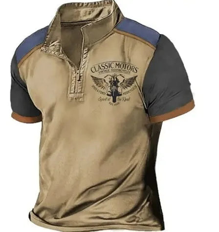 Men's loose fit golf polo shirt with 3D printed design on blue bird eye cloth.