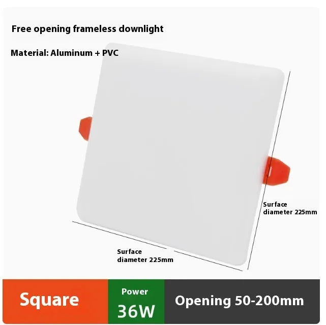 Ultra-thin circular and square LED panel lights with an adjustable mounting bracket.