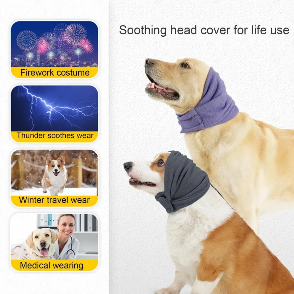 Dog wearing noise reduction hoodie with ear covers in black colour