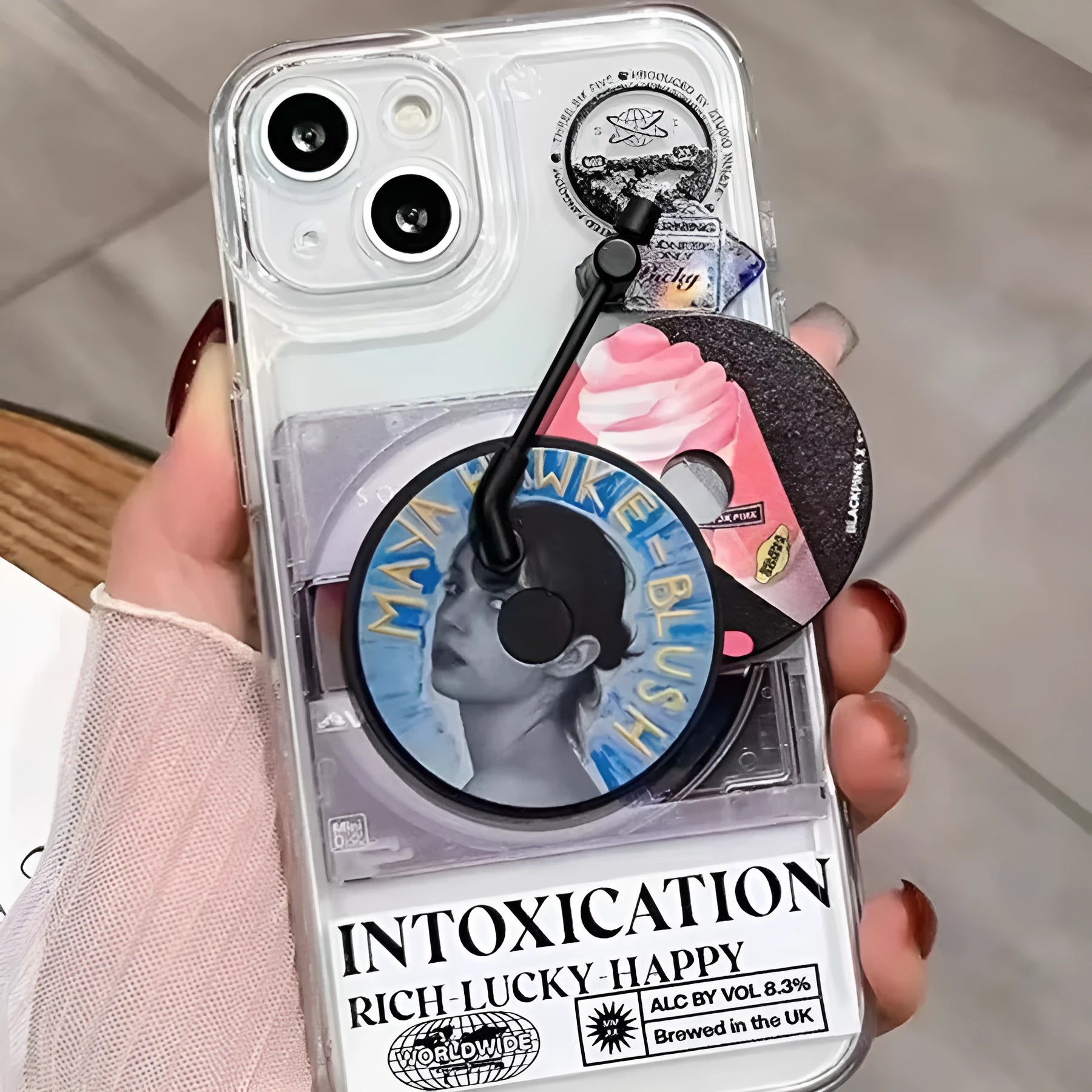 Fashion vinyl record phone case for iPhone with two retro vinyl records and TPU shockproof design