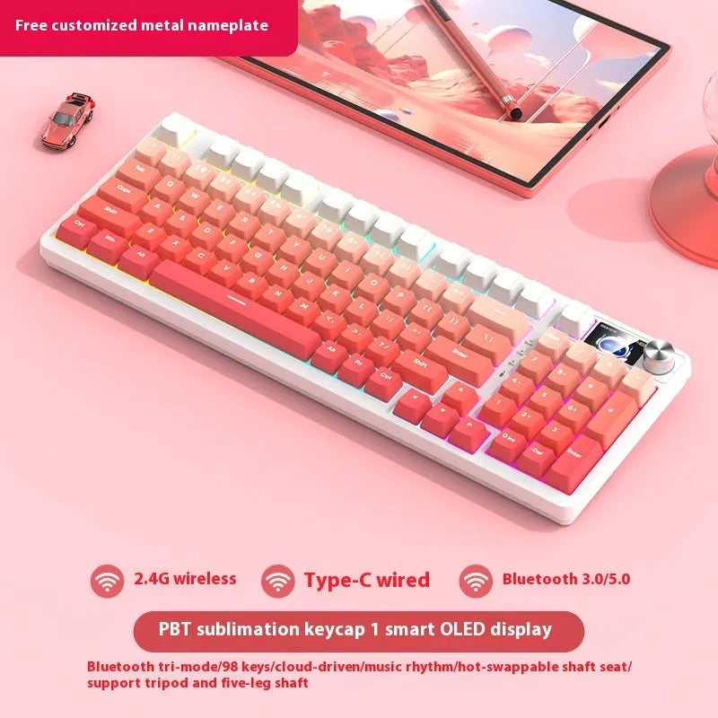 98-key wireless Bluetooth mechanical keyboard kit with metal control knob and multiple colour options