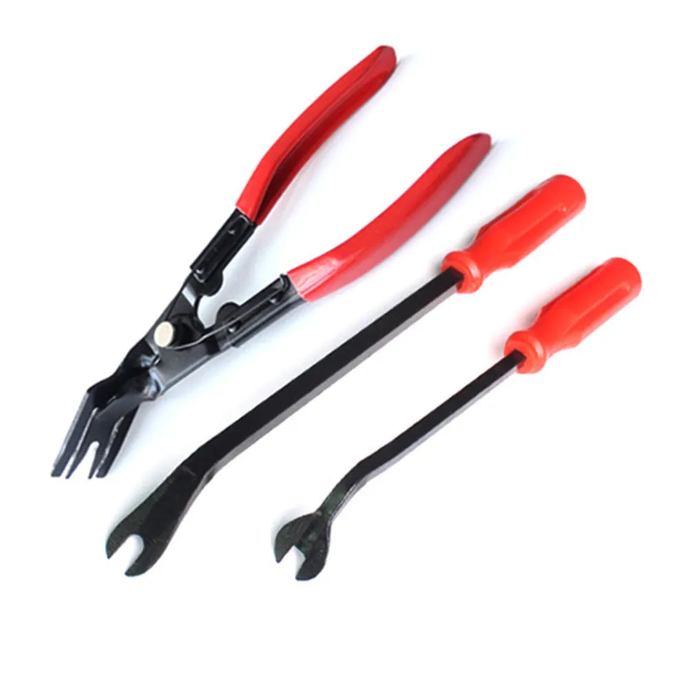 Red-handled automotive clip driver for GM door panel nailing with steel construction