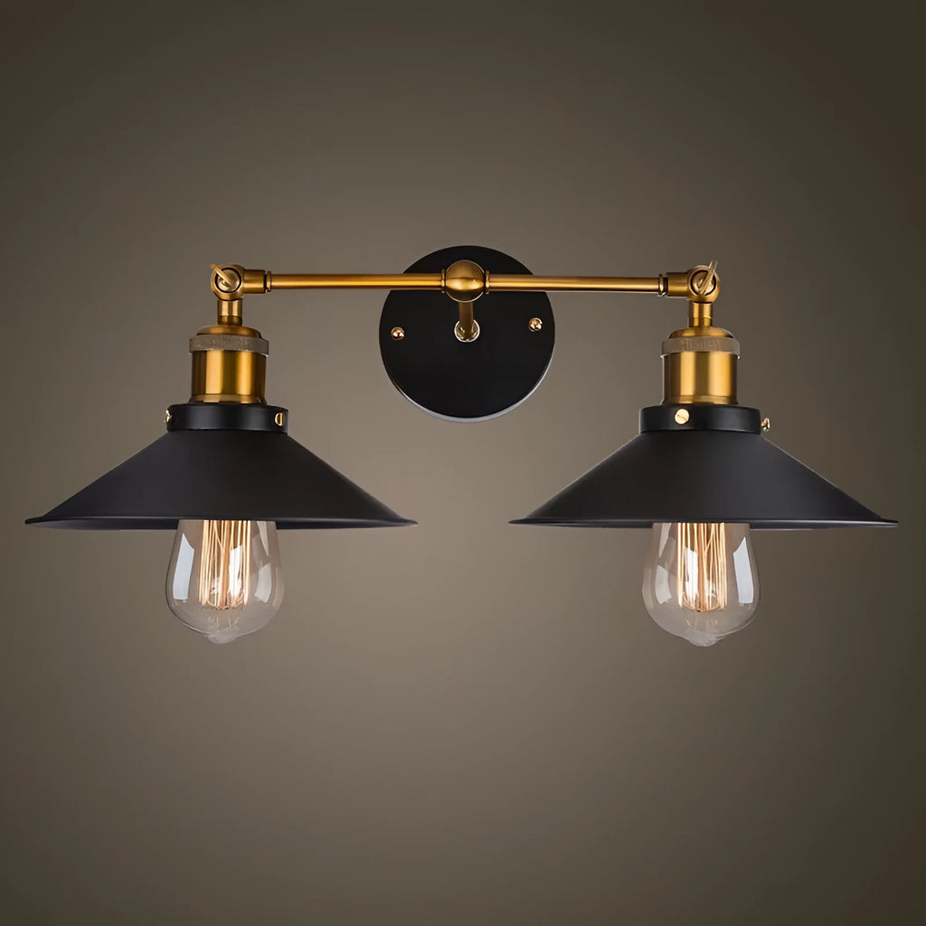 Black double head American retro industrial style iron wall lamp with Edison bulb compatibility