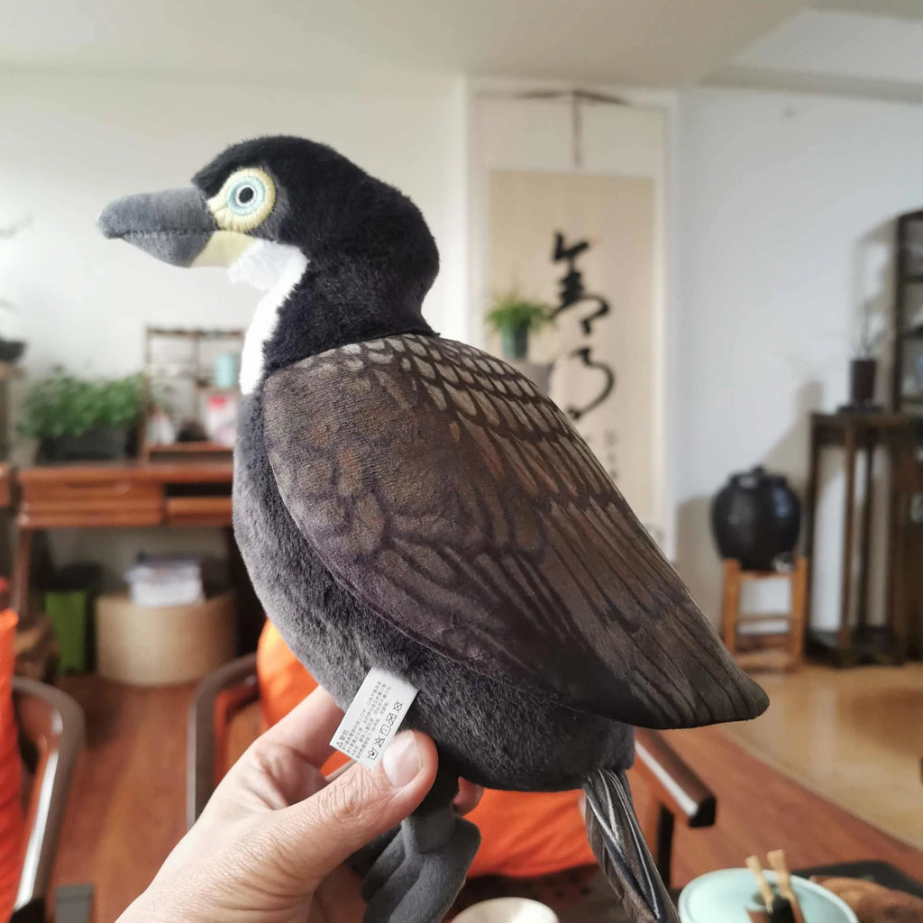 Guilin Lijiang cormorant medium plush doll in black and white, 27cm high, polyester fibre filled soft toy