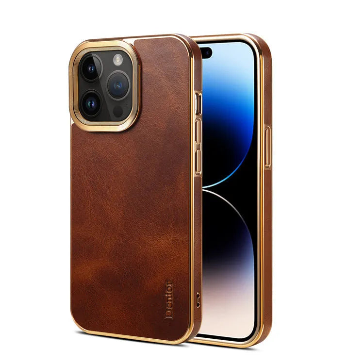 Handmade leather iPhone case in vintage oil wax leather with slim design and 360-degree protection