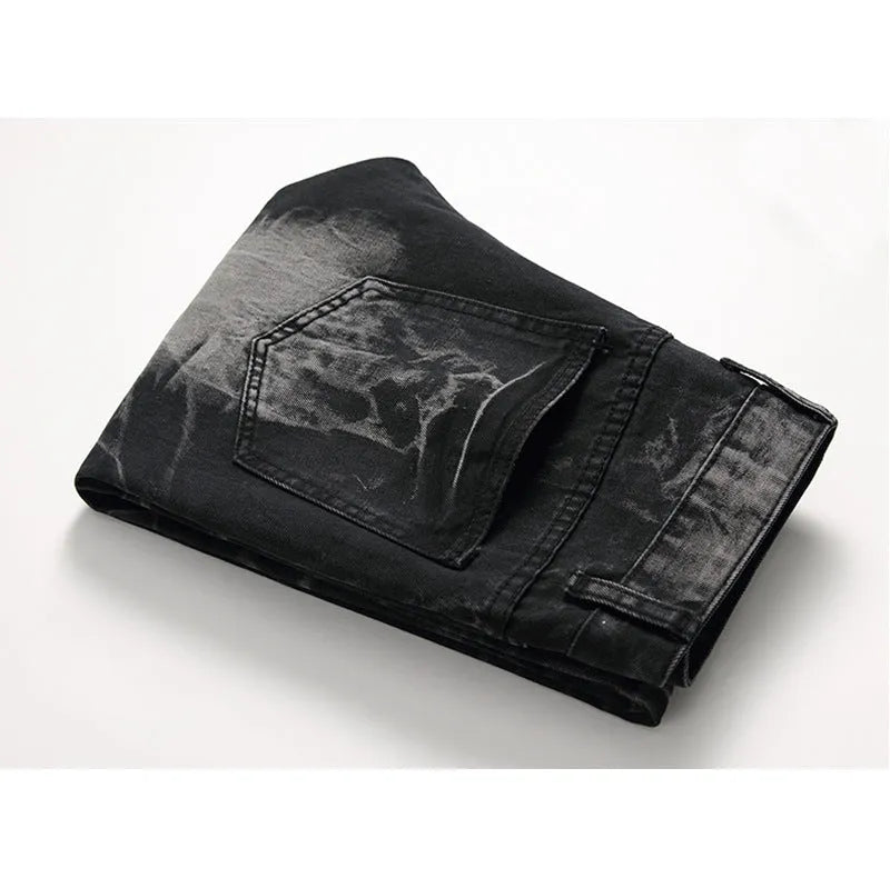 Ripped black straight-leg denim jeans for men in plus size range, front view