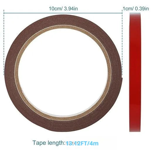 Four rolls of 10mm red double car spread black gelatin sponge tape, 3m each, PE substrate oil adhesive.